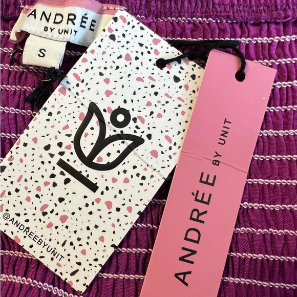 Andree by Unit Raspberry Smocked Long Sleeve Ruffle Waist. Size Small. NWT. - Picture 9 of 10